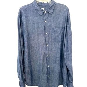 Gap Men's Beachy Coastal Blue Linen Blend Button Down‎ Long Sleeve Shirt Size XL